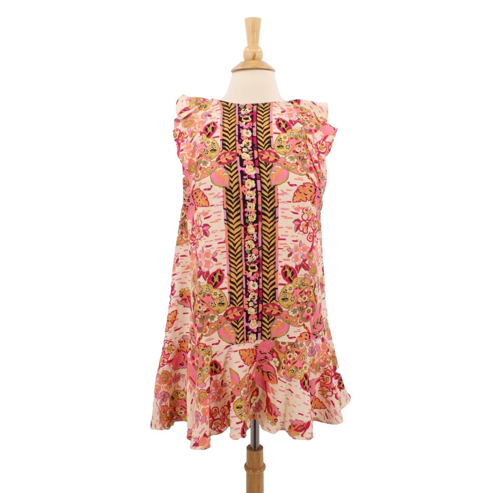 Free People Pink Floral Embroidered Sleeveless Tunic